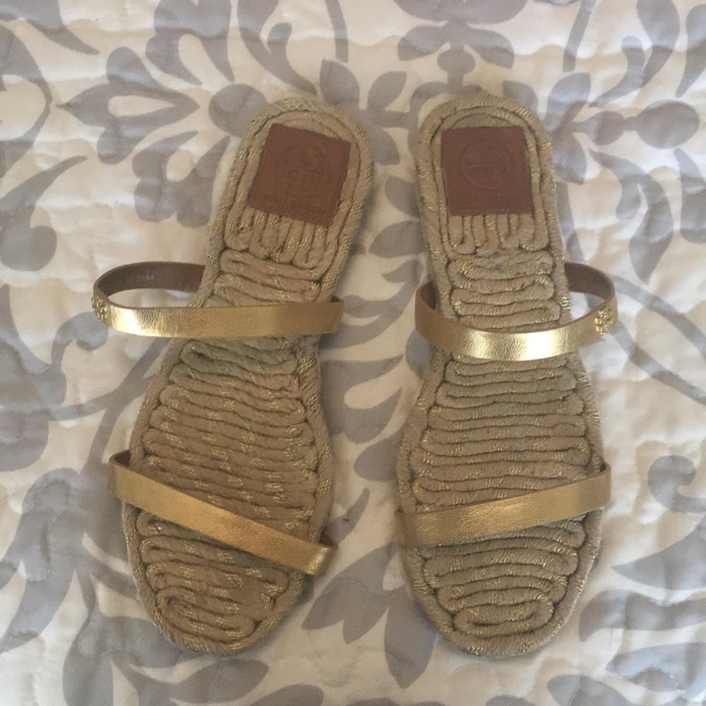 Tory Burch Gold Espadrille Slide - Size 7